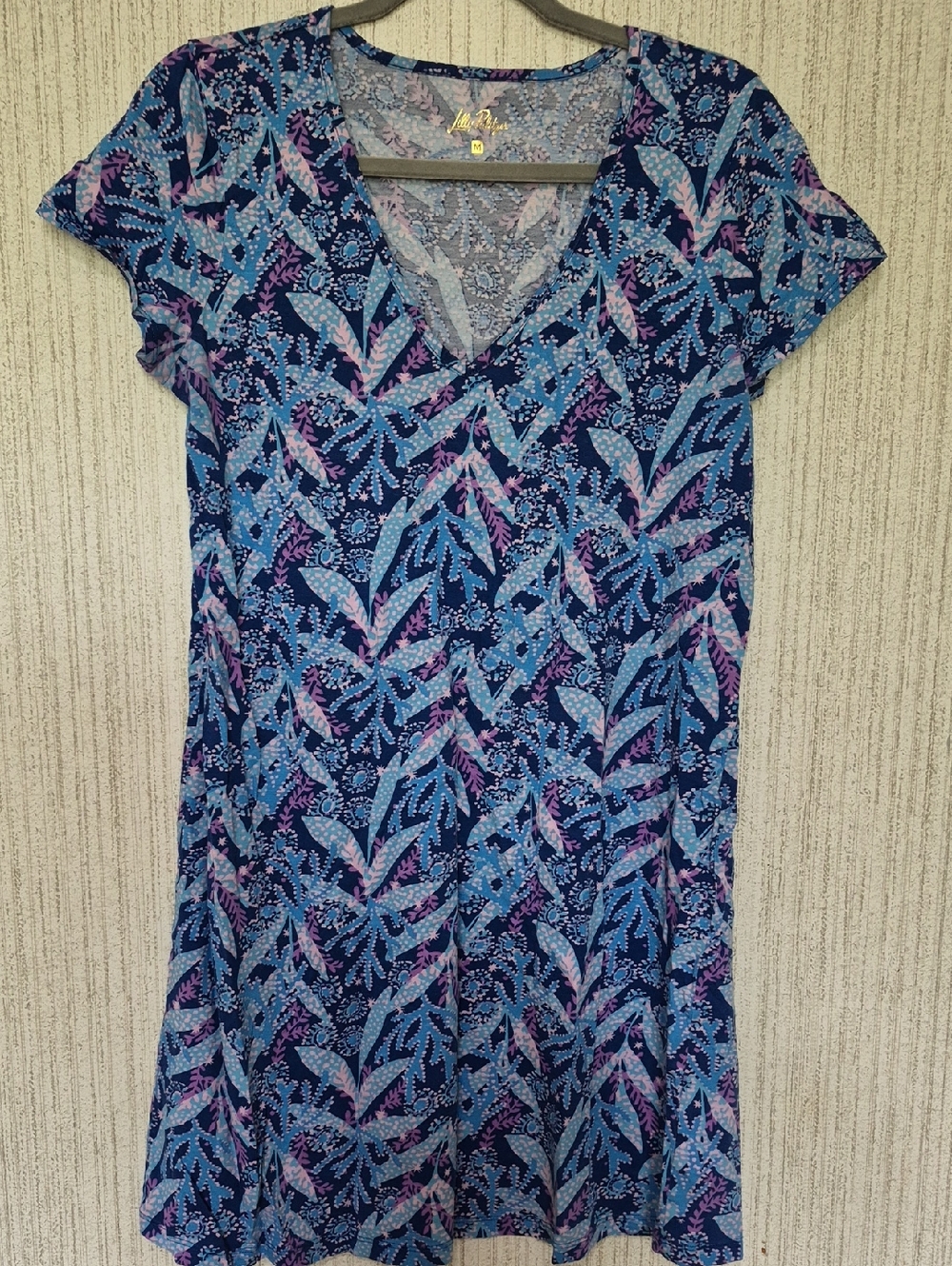 Lilly Pulitzer Medium Etta Short Sleeve T-Shirt Dress Barton Blue Star Gazing